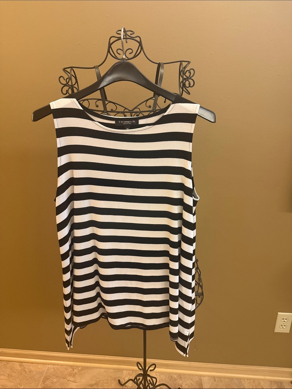 Petite Sophisticate Black & White Striped Sleeveless Top